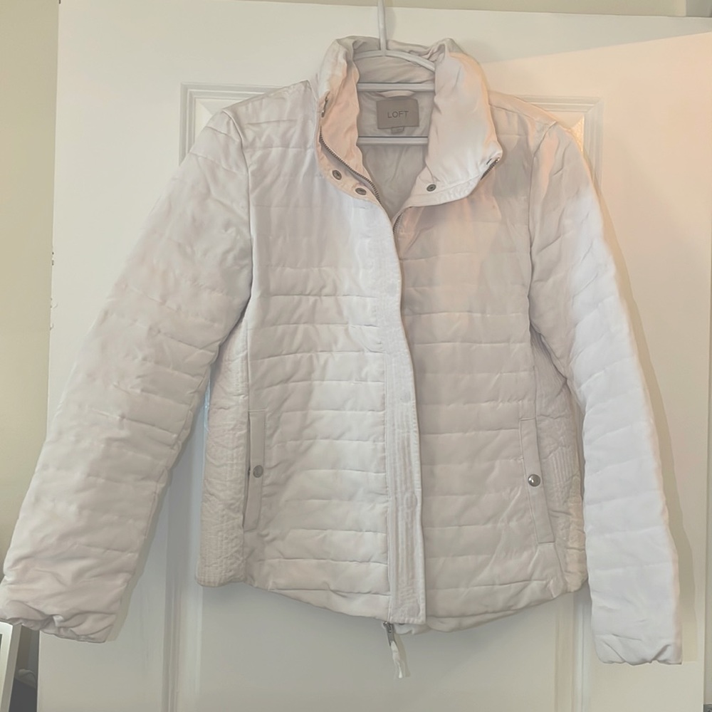 LOFT White Puffer Jacket, Size L